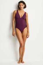 Load image into Gallery viewer, Scalloped Long Line tri One piece- Claret