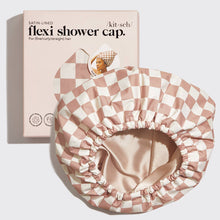 Load image into Gallery viewer, Satin Lined Flexi Shower Cap - Terracotta Checker