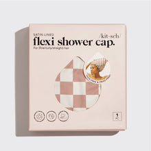 Load image into Gallery viewer, Satin Lined Flexi Shower Cap - Terracotta Checker