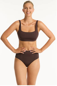 Infinity square neck bra top and panelled high waist pant - cocoa