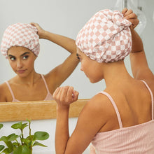 Load image into Gallery viewer, Satin Lined Flexi Shower Cap - Terracotta Checker