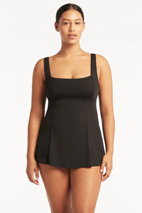 Essentials square neck swim dress black