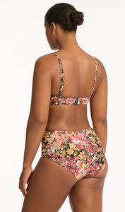 Wildflower cross front moulded underwire bra with high waisted gathered side pant - pink