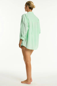 Breeze linen beach shirt- colour sea