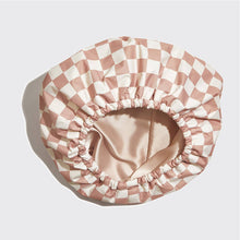 Load image into Gallery viewer, Satin Lined Flexi Shower Cap - Terracotta Checker