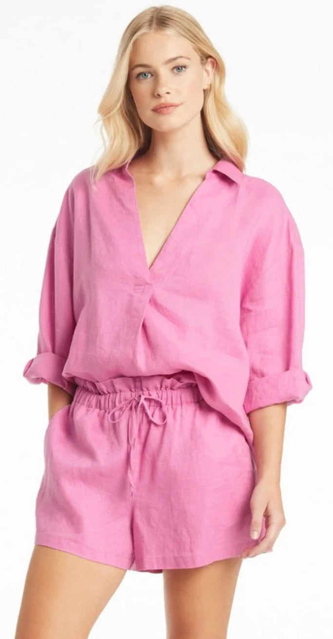 Tidal linen Kyoto shirt-pink