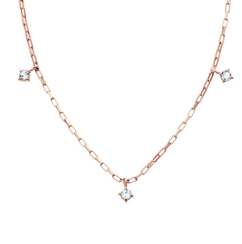 SHIMMERING SEMI PRECIOUS NECKLACE- AQUA MARINE- ROSE GOLD