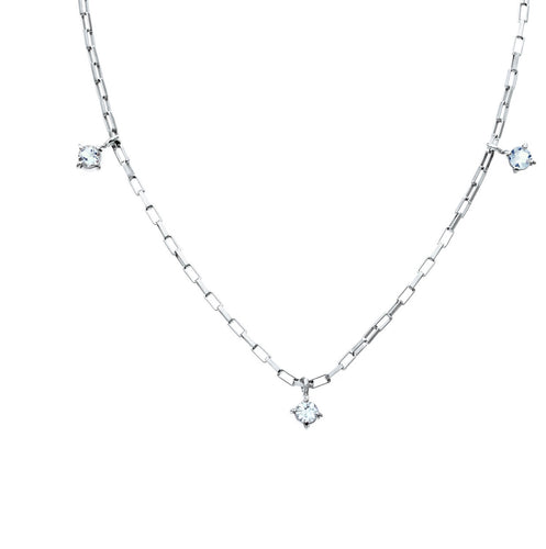 SHIMMERING SEMI PRECIOUS NECKLACE- AQUA MARINE- SILVER